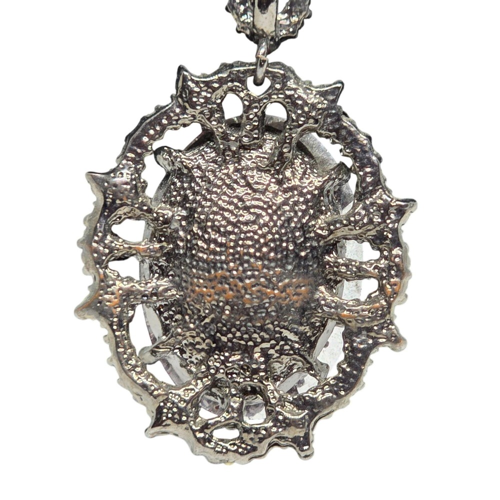 Vintage Red Rhinestone Pendant Necklace Black Tone Chain Statement Gothic Y2K 90 - Picture 4 of 9